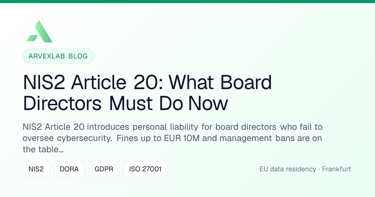 NIS2 Article 20: What Board Directors Must Do Now | ArvexLab | ArvexLab